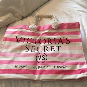 Pink striped canvas tote bag